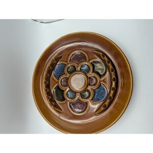 Vintage McCoy Pottery MCP Ashtray Brown Ceramic Flower Design USA Made 9.5x9.5‎
